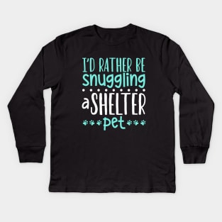 Snuggling a shelter pet - Animal shelter worker Kids Long Sleeve T-Shirt